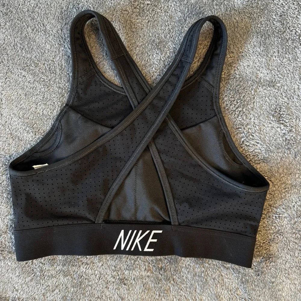 Nike Classic Cross Back Sports Bra Black Perforated Dri-FIT Medium Support Small